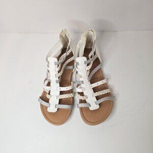 Wonder Nation Gladiator Sandals Teen Womens Size 5 White Glitter Zip-Up Strappy